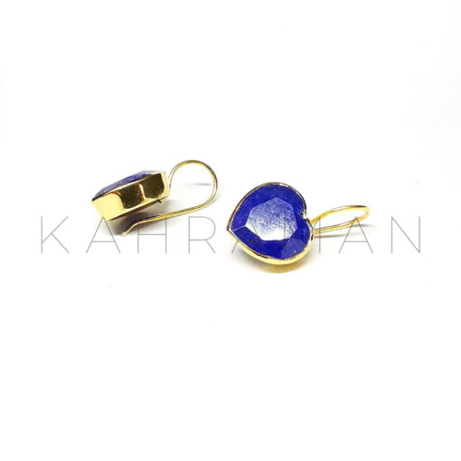 Handmade heart-shaped lapis lazuli earrings set in gold-plated sterling silver.