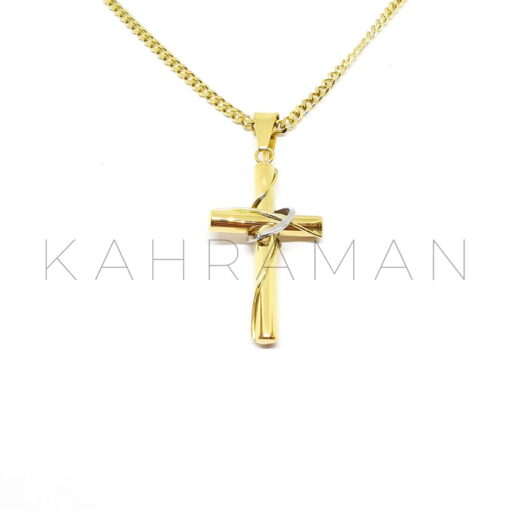 Goldplated stainless steel cross sized 20 mm x 12 mm.