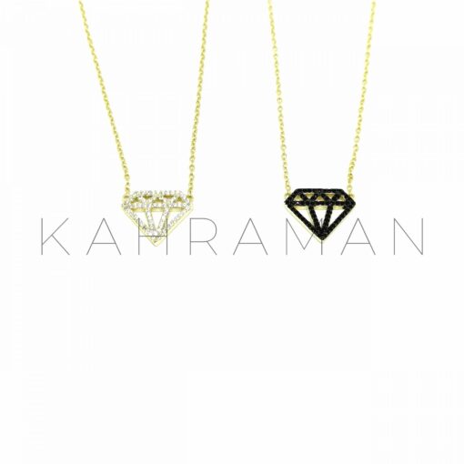 Gold-Plated Silver Zircon Necklace with Diamond-Shaped Pendant BC0104