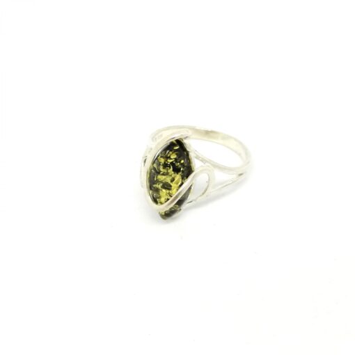 Ασημένιο δαχτυλίδι με πράσινο κεχριμπάρι BA0006