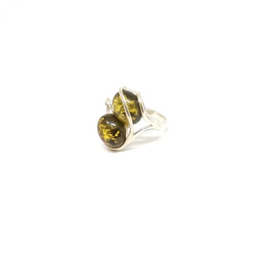 Ασημένιο δαχτυλίδι με πράσινο κεχριμπάρι BA0155